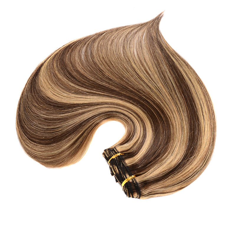 P4/27 Clip bionda Balayage naturale marrone caramello nelle estensioni dei capelli macchina per capelli umani Clip per capelli Remy per capelli sottili 120G 7 pezzi
