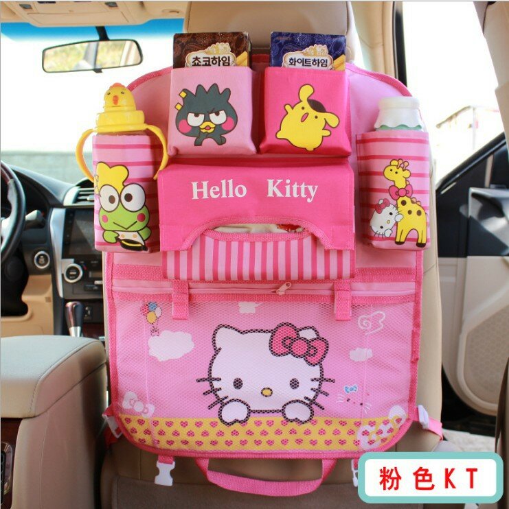 Cute Cartoon Car Seat Back Organizer Milk Bottle Snack Storage Bag iPad Tablet Holder For Kids Seat Back Kick Protector Cover