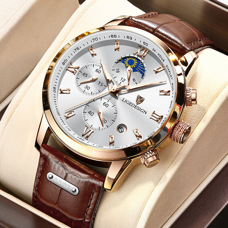 LIGE Business Herren Uhren Marke Luxus Leder Wasserdichte Sport Quarz Chronograph Militär Uhr Männer Uhr Relogio Masculino