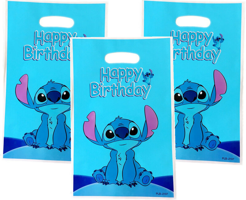 Disney-bolsa de plástico con dibujos animados de Lilo & Stitch, bolsa de dulces con asa, Decoración de cumpleaños, paquete de botín para aperitivos, recuerdo de fiesta