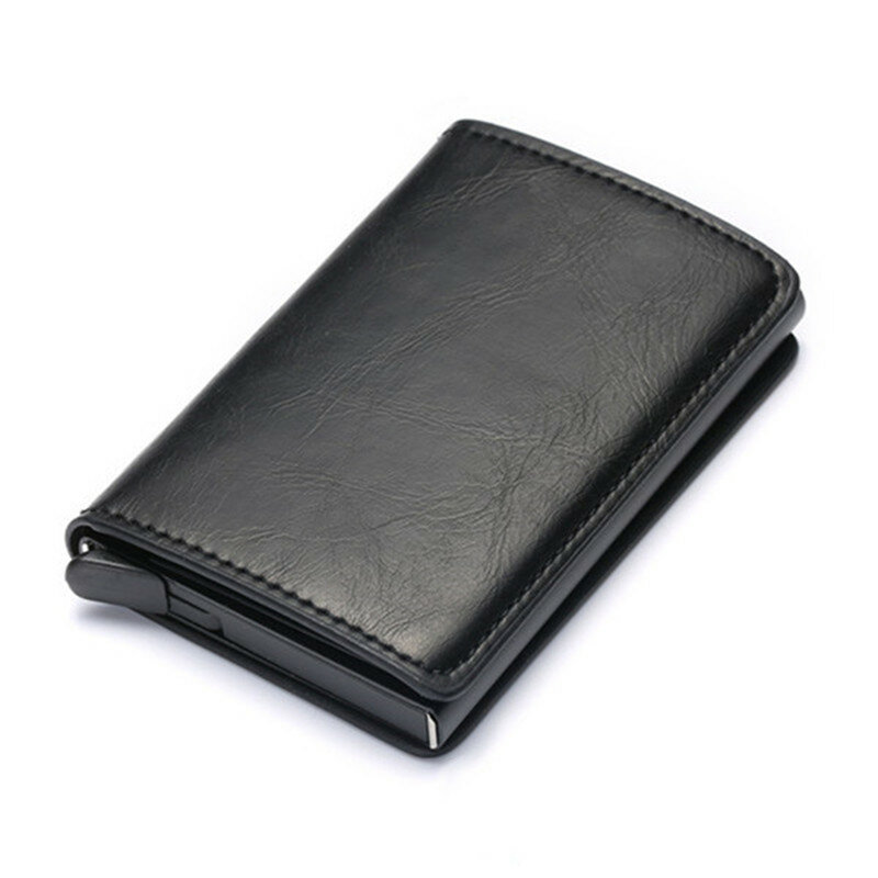 Bycobecy Business Card Holder Men Leather Wallet ID Credit Card Holder Automatic RFID Card Holder Aluminium Box Case Card Wallet