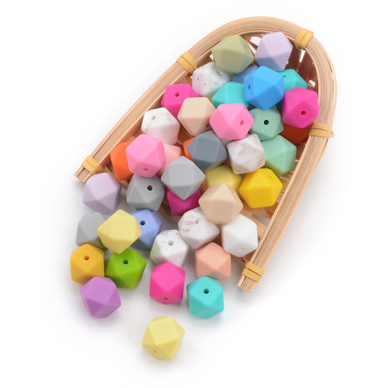 LOFCA – Perles pour anneau de dentition en silicone de qualité alimentaire,jouet de bébé en forme d'hexagone de 14 mm, lot de 10 pièces sans BPA, pour collier de sucette et pendentif DIY,