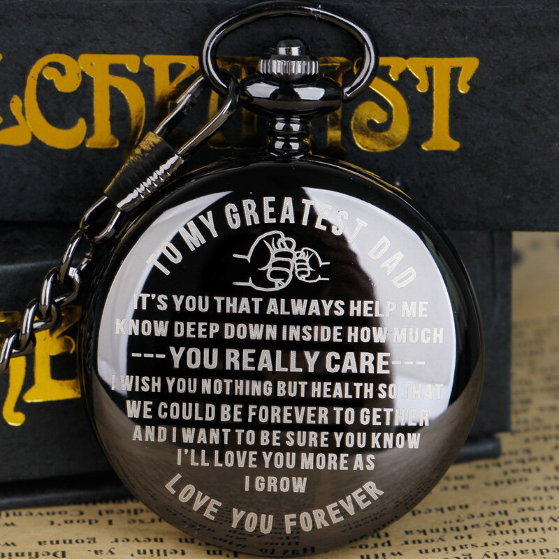 Reloj de bolsillo de cuarzo único, texto To My Greatest Dad, el mejor regalo de Navidad para el mayor papá