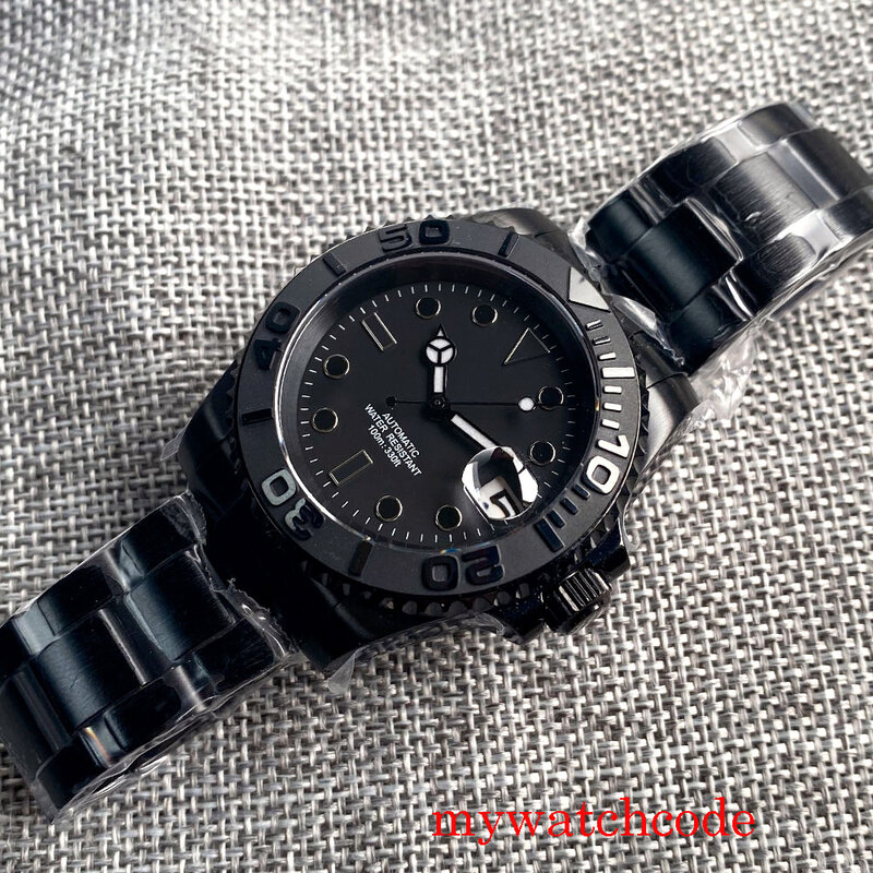 Schwarz PVD 40mm NH35A PT5000 Miyota Automatische Armbanduhr für Männer Datum Schwarz Sterile Zifferblatt Merc Hände Sapphire Glas Rotierenden lünette
