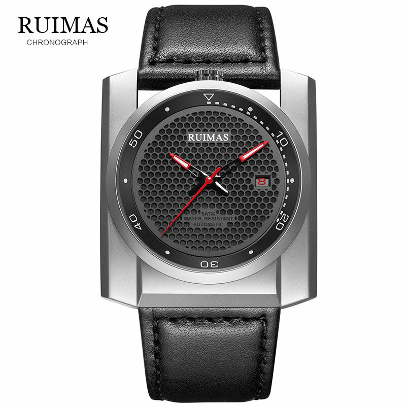 RUIMAS-ساعة رجالية فاخرة ، كرونوغراف شبكي ميكانيكي ، مينا جلد ، أزياء ملكية ، هيب هوب ، للجنسين