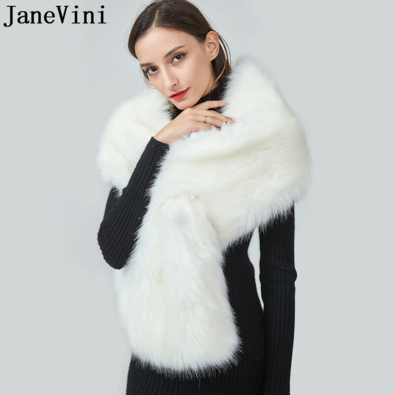 Janevini-女性のための白い毛皮のケープドレス,結婚式の服,パーティードレス,ラップ,偽の毛皮,花嫁のための