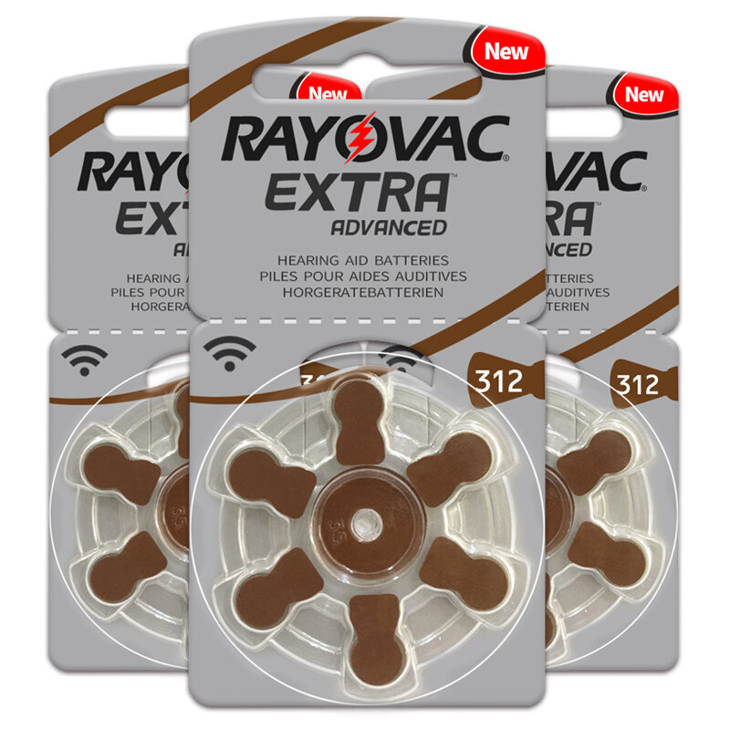 Rayovac-bateria auditiva 60 peças/1 caixa, para aparelho auditivo, tamanhos 312 v, diâmetro 1.45mm e 312mm
