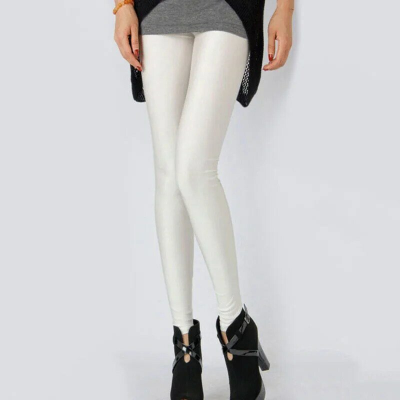 Женские леггинсы, однотонные блестящие флуоресцентные эластичные брюки для девочек, новинка 2021, модные женские леггинсы большого размера