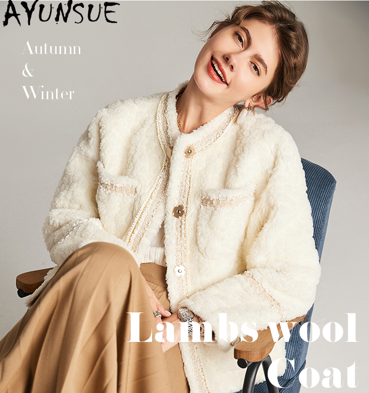 AYUNSUE cappotto in Shearling di pecora donna autunno inverno 2021 cappotti in pelliccia leggera corta giacche in lana da donna elegante Casaco Feminino Gxy182