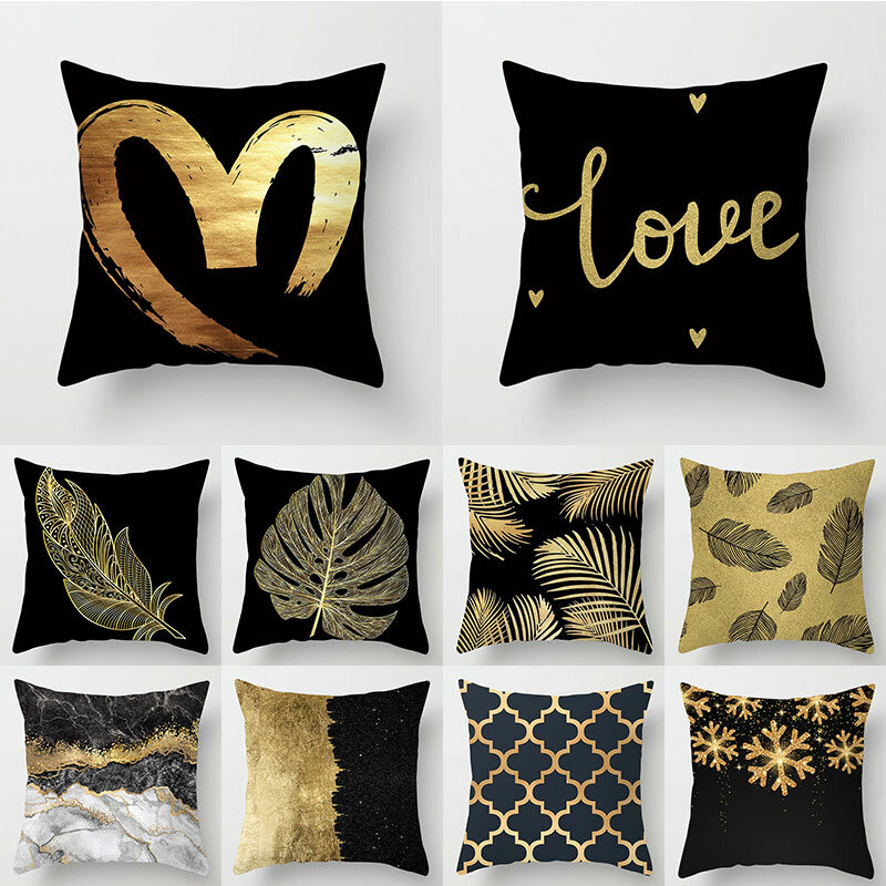 Fronha de travesseiro decorativa com folhas douradas, capa de almofada decorativa para carro, casa, sofá, cama, fronha de travesseiro decorativa, 1 peça