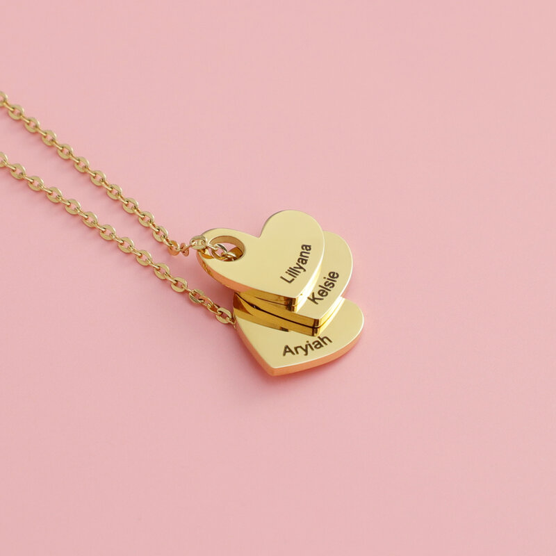 Colgante de corazón personalizado, collar grabado con los nombres de tu familia, para el día de la madre, regalo de joyería, color acero dorado rosa dorado
