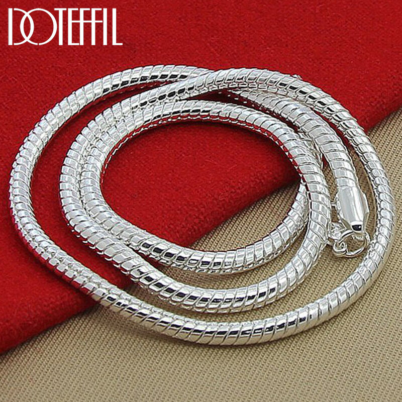 DOTEFFIL 925 Sterling Silver 16/18/20/24/22/24/26/30 Inch 3mm Snake Chain Necklace For Woman Man Wedding Engagement Jewelry
