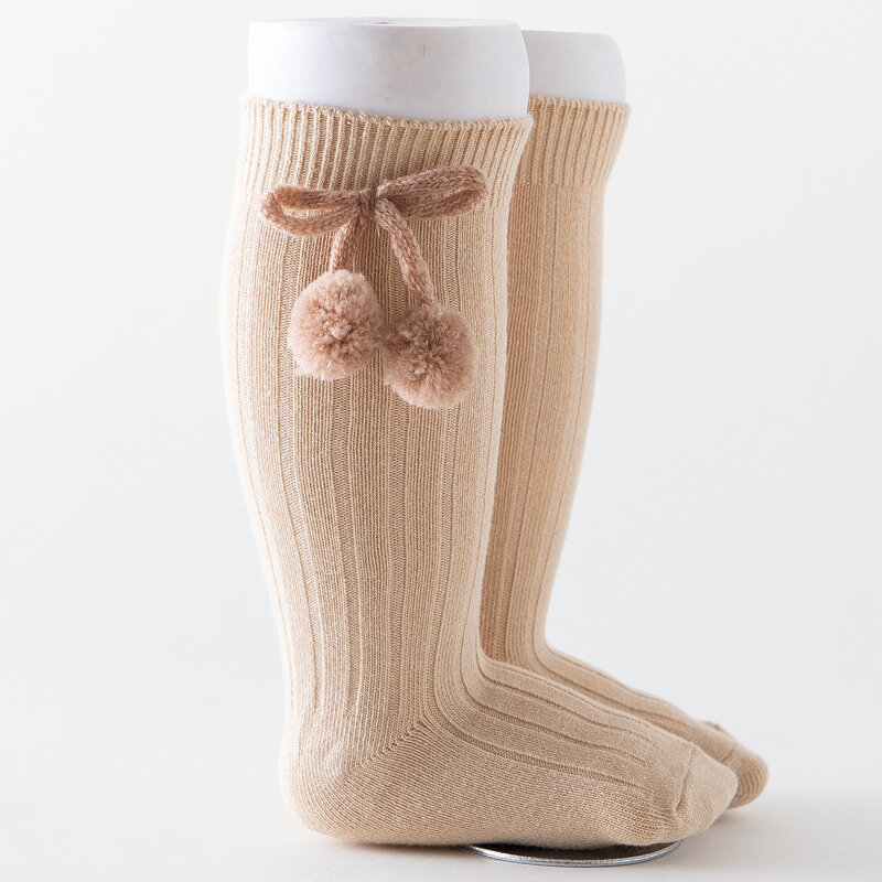 Calcetines hasta la rodilla de bola de cereza para niñas pequeñas, calcetines de princesa de estilo británico para recién nacidos, calcetín de punto, calentador de piernas de 0 a 4 años