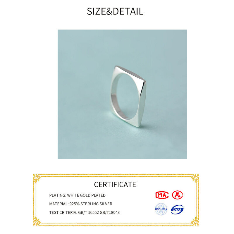 Anel de prata esterlina 925 real, formato quadrado, personalidade, ajustável, joias finas para mulheres, acessórios elegantes de festa