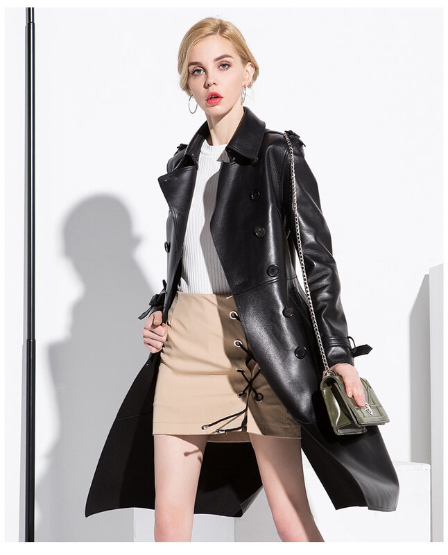 AYUNSUE – manteau en peau de mouton 100% véritable pour femme, Streetwear, Long duvet, veste automne-hiver, en cuir véritable, MY3731