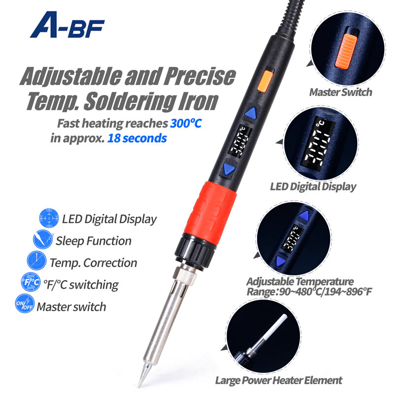 A-BF Digitale Elektrische Lötkolben Kit LED 110V 220V Elektronische Schweißen Werkzeuge Einstellbare Temperatur Heizung Löten Tipps