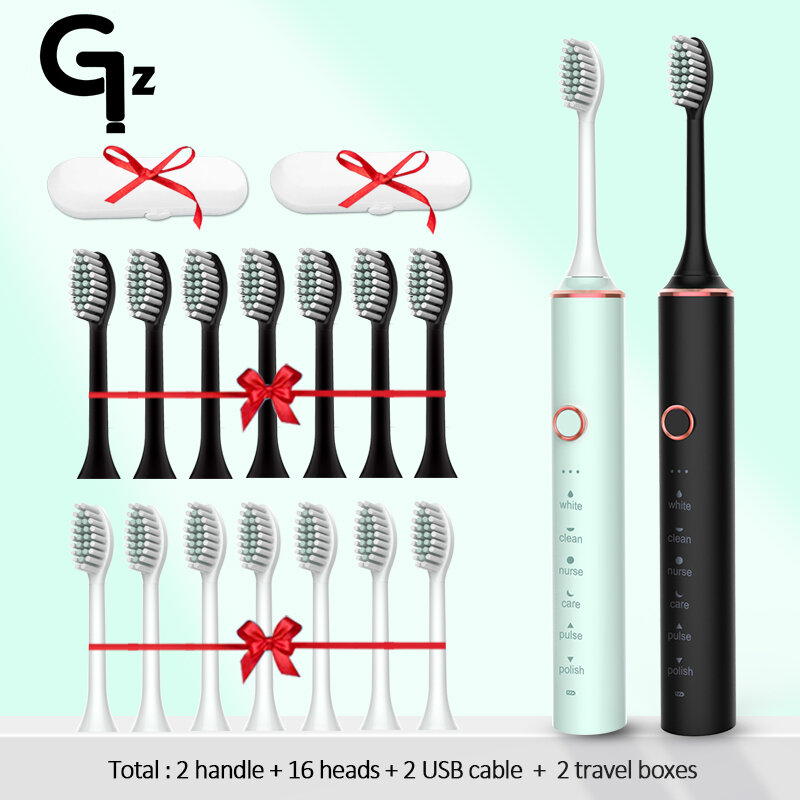 Gezhou-電動歯ブラシ,ソニック歯ブラシ,充電式,防水,6モード,トラベル歯ブラシ,8つのブラシヘッド,最高のギフト