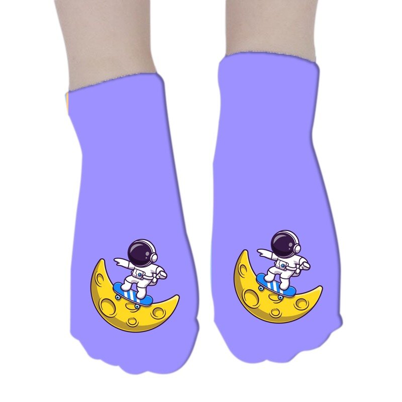 Estilo 3d pintura astronauta tornozelo meias harajuku colorido feliz casal meias feminino espaço streetwear moda selvagem meias