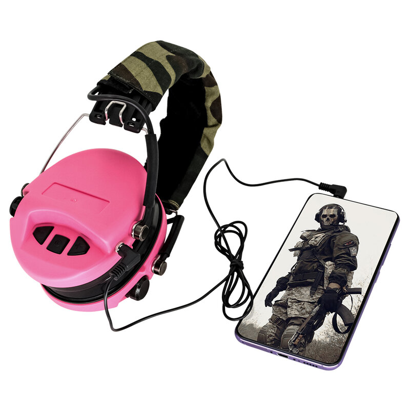 サムスタクティカルエアガンヘッドセット電子聴覚保護ヘッドセット (ピンク) ゲルイヤーマフ付き