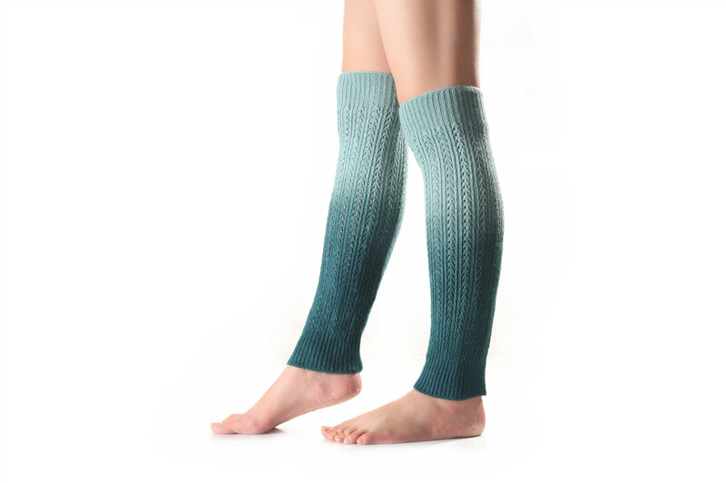 Chauffe-jambes thermique sans pied pour femme, chaussettes tricotées, couleur dégradée, longueur aux genoux, hiver automne