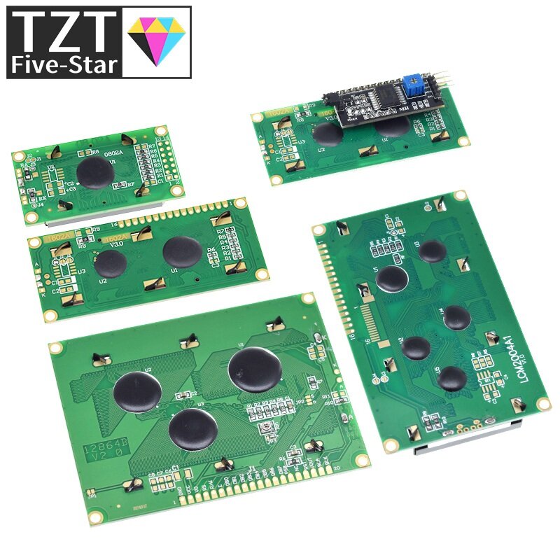 โมดูล LCD สีฟ้าสีเขียวสำหรับ Arduino 0802 1602 2004 12864 LCD ตัวอักษร UNO R3 Mega2560จอแสดงผล PCF8574T IIC I2C อินเทอร์เฟซ