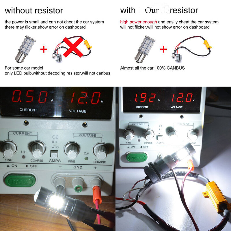 1ชิ้น50W 8ohm 1156 BA15S BAU15S 3156 7440 Led Load Resistors สัญญาณหลอดไฟ Anti-Flicker ข้อผิดพลาด LED ฟรี Canbus ถอดรหัส