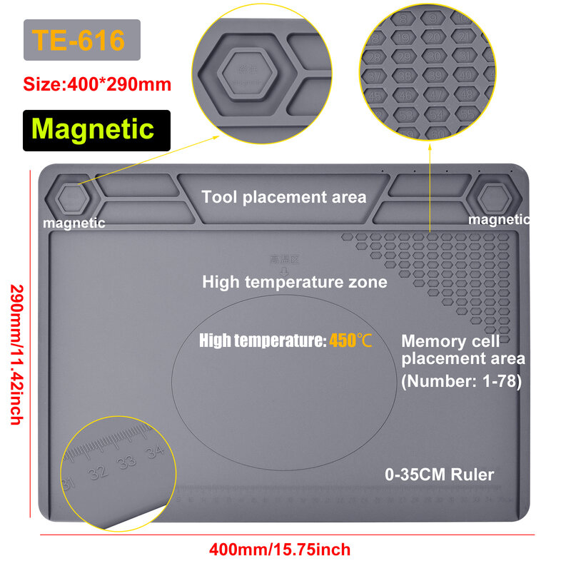 Newacalox Siliconen Reparatie Mat Magnetische Soldeer Mat Warmte Isolatie Elektronica Reparatie Voor Mobiele Telefoon Laptop Hittebestendige Pad