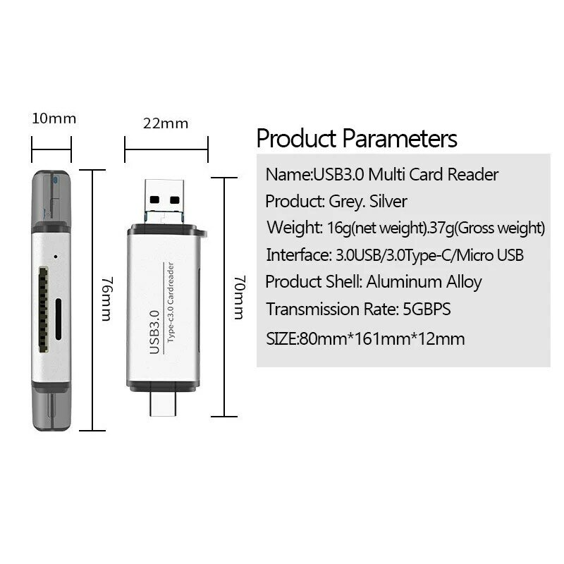 Ginsley Multi Card Reader 4in1 Type-C USB3.0 MicroUSB Interface Adapter OTG สำหรับประเภท C TF SD Card อ่าน USB3.0