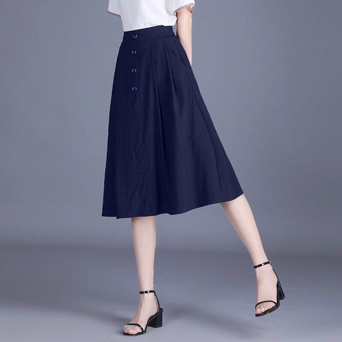 Wiosna lato nowy elastyczny pas spódnica damska spódnica linii wysokiej talii jednolity kolor duża plisowana spódnica dziewczęca podmiejska wypoczynek