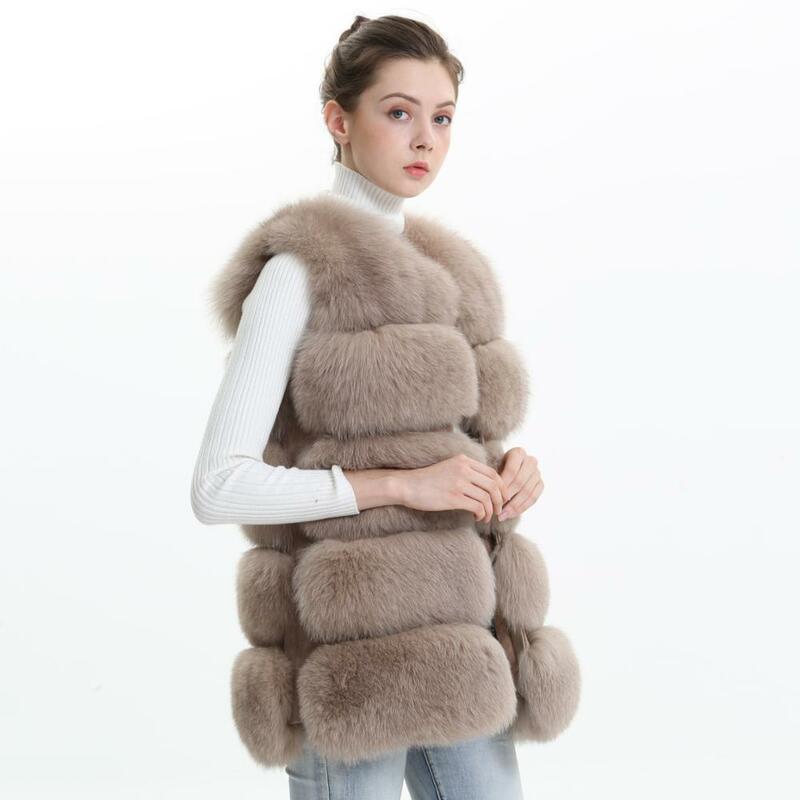 Chaleco de piel de zorro Real para mujer, abrigo de piel auténtica, chaqueta cálida, chaleco de piel Natural