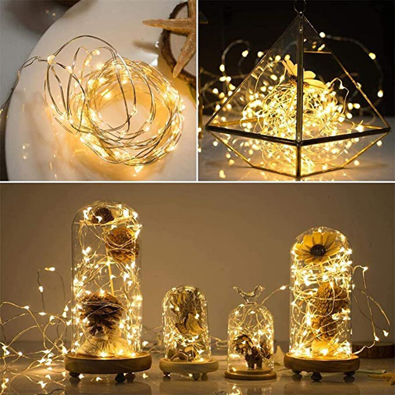 Lámpara de alambre de cobre de 40/30/20LEDS, guirnalda de luces, decoración del hogar, boda, fiesta de Navidad, funciona con pilas (sin pilas)