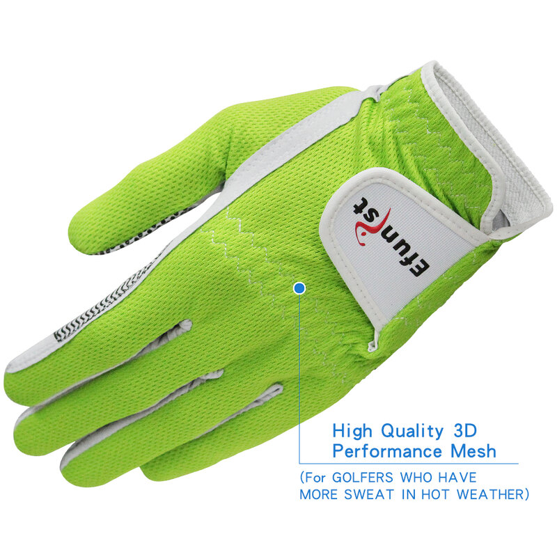 Efunist-guantes de Golf transpirables para hombre, manoplas de microfibra antideslizantes, color verde, 3D, 1 unidad por par