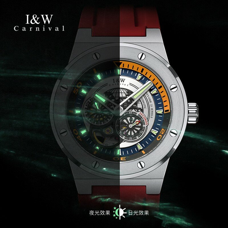 Relogio Masculino luksusowa marka I & W nowy automatyczny zegarek Skeleton męskie zegarki szafirowy ruch MIYOTA 5bar sportowy zegarek dla mężczyzn