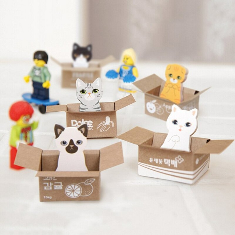 Alat Tulis Korea Stiker Kotak Kucing Buku Tempel Kartun 3D Lucu Perlengkapan Kantor Sekolah Memo Pad Catatan Tempel Kawaii
