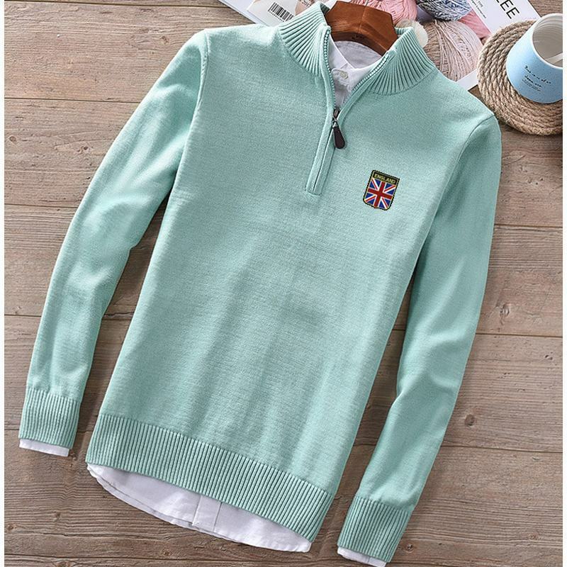 High Quality Stand-Collar Mens Sweaters 100% Cotton Casual Long Sleeve Men's Knitted Coats Brand Thick Male Winter Clothing Tops