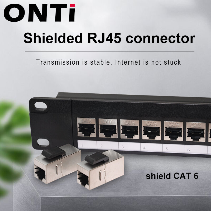ONTi 19in 1U Rack 24 Port CAT6 ekranowany Panel krosowy RJ45 Adapter do kabla sieciowego gniazdo Keystone Ethernet rama dystrybucji