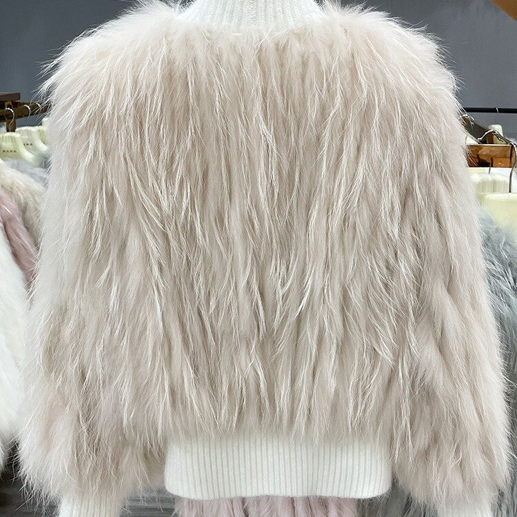 Wanita Wol Rajutan Musim Gugur Mantel Bulu Jaket Bulu Alami Bulu untuk Rajutan Rubah Mantel Bulu Rompi Musim Semi dan Musim Gugur Sweater Kardigan