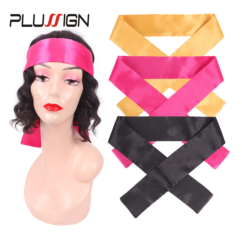 Plussign-Cachecóis de cetim para mulheres, peruca de cabelo Grip Band, seda Headband, perucas dianteiras do laço, borda Headband, 6x100cm, 1-2pcs