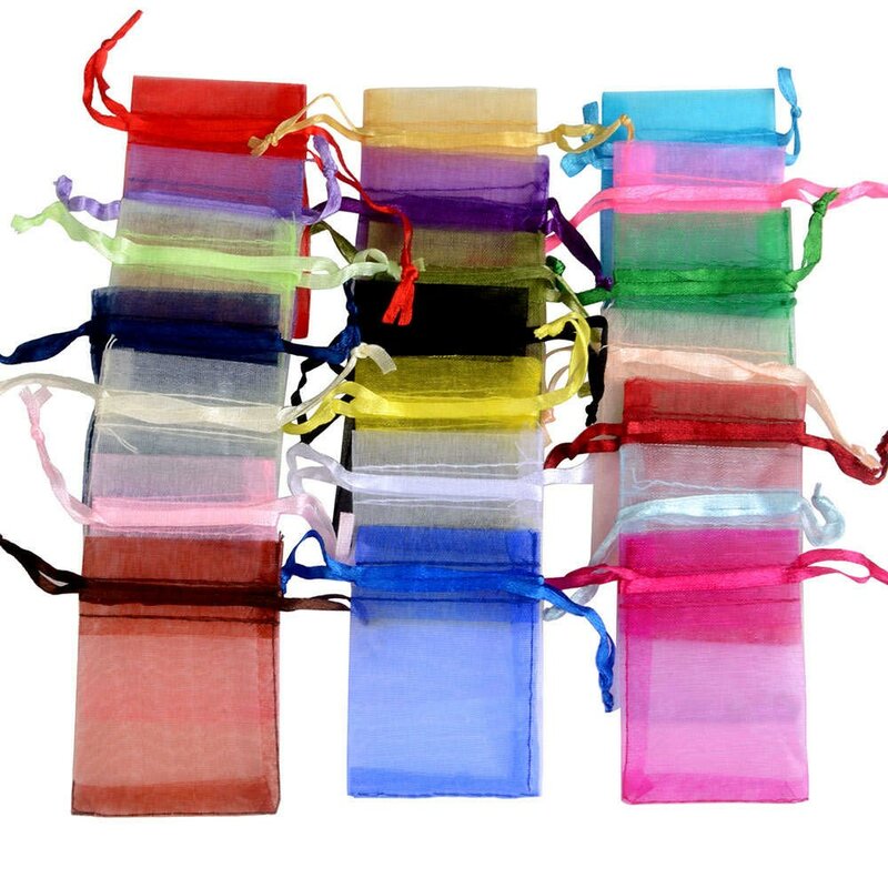 50/100pcs/lot Organza Gift Bag For Jewelry 24 Colors Drawstring Pouches For Wedding Christmas Candy Gift Bags Jewelry Packing