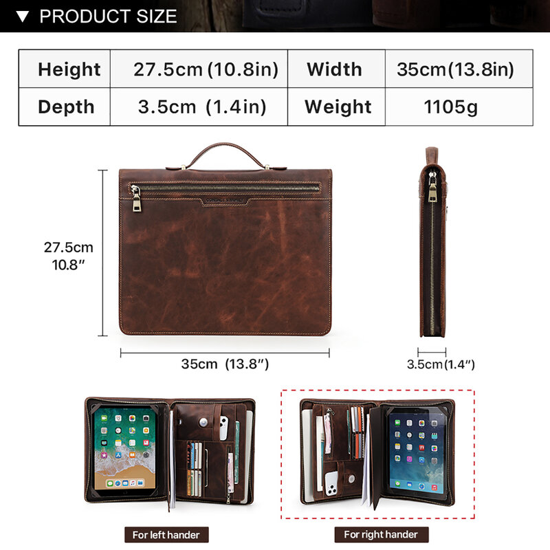 Macbook Pro Air 13 iPad Pro 13 12.9 cartella portadocumenti cartella in pelle di mucca Organizer per documenti da viaggio per ufficio aziendale