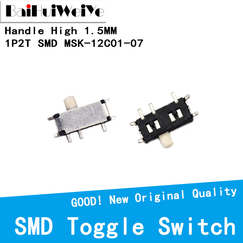 50 sztuk MSK-12C01-07 MSK-12C01 SMD 7Pin Mini miniaturowy poziomy Micro Slide przełącznik dwupozycyjny 2 pozycja On-OFF 1P2T H = 1.5MM