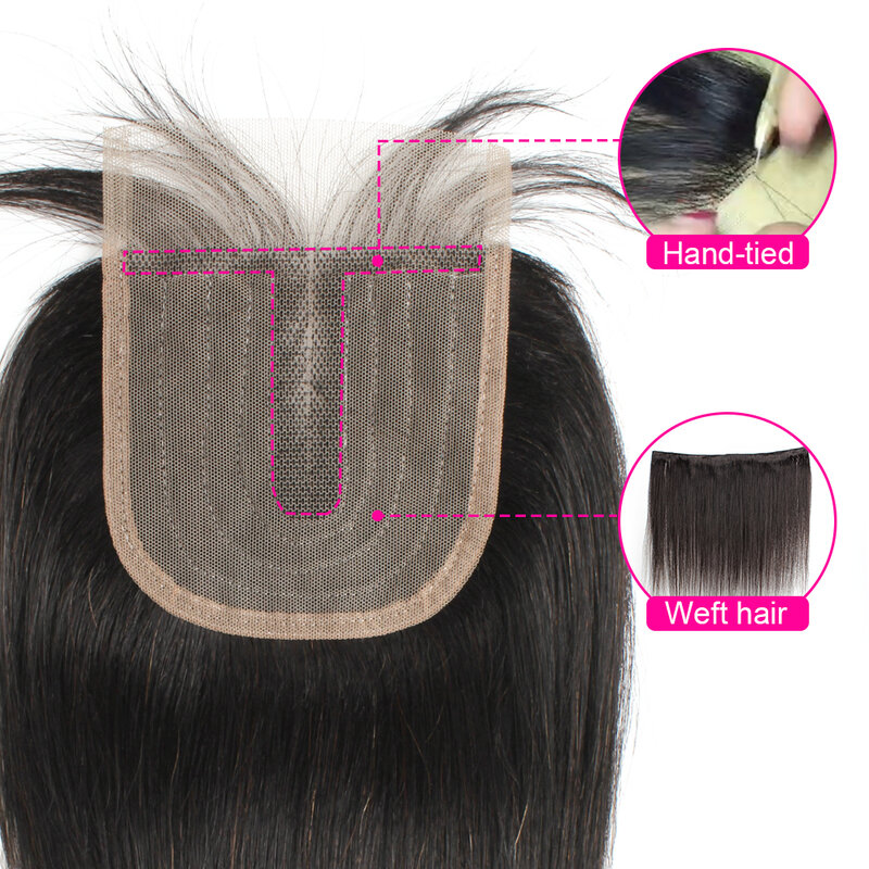4 pacotes com 4x1 fechamento do laço 200 g/lote em linha reta remy indiano extensão do cabelo humano cor natural macio trama cabelo para bob estilo