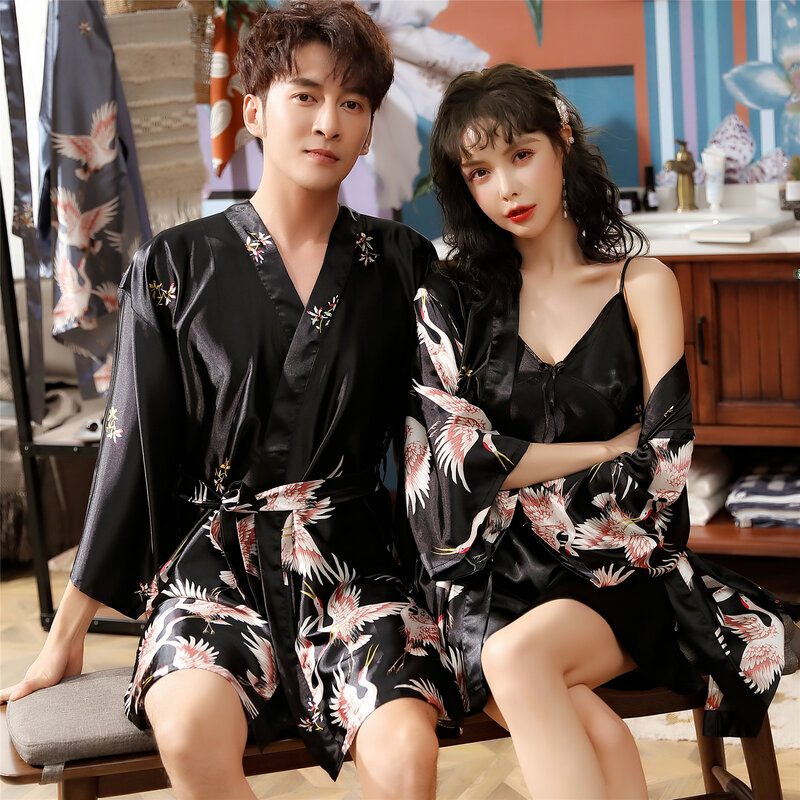 Luksusowe Plus rozmiar Loungewear szlafrok kobiety mężczyźni jedwabne Kimono szlafrok szlafrok druhna ślub pary miłośników odzież domowa