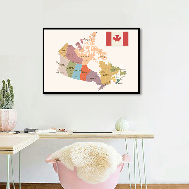 Póster de Arte de pared con mapa de Canadá para niños, lienzo de pintura Vintage, decoración del hogar para sala de estar, suministros escolares, 84x59cm
