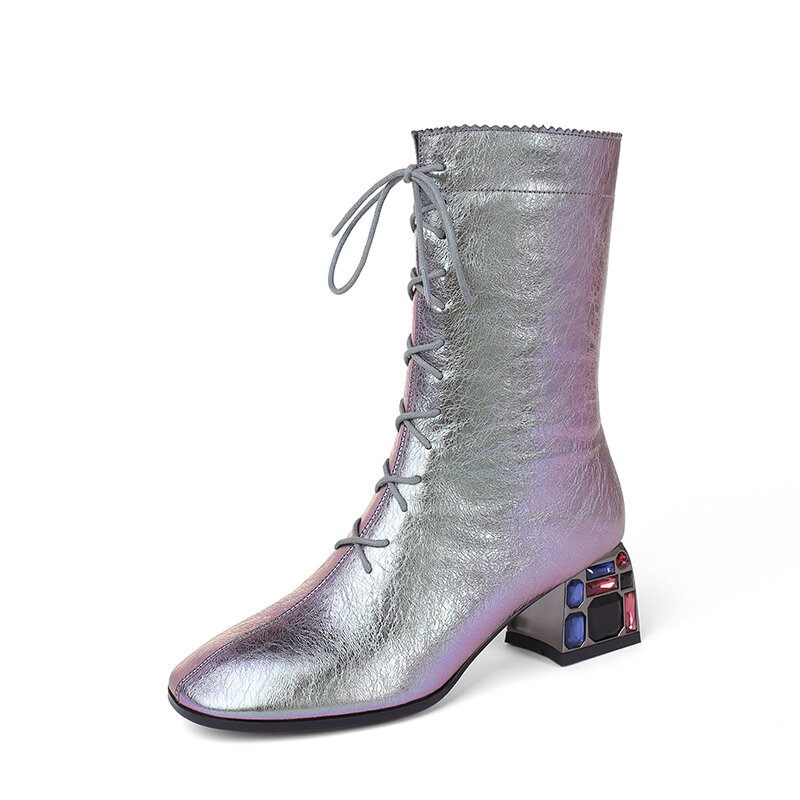 Botines de mujer INS HOT botas de cuero natural de talla grande 22-26 cm de longitud Otoño e Invierno botas de mujer + zapatos botines con cremallera
