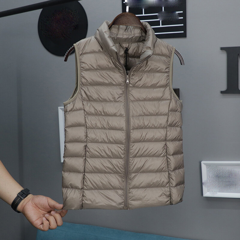 Casaco de colete curto de pato feminino, jaqueta ultraleve, colete acolchoado com o pescoço, feminino, portátil, inverno, novo, 2022