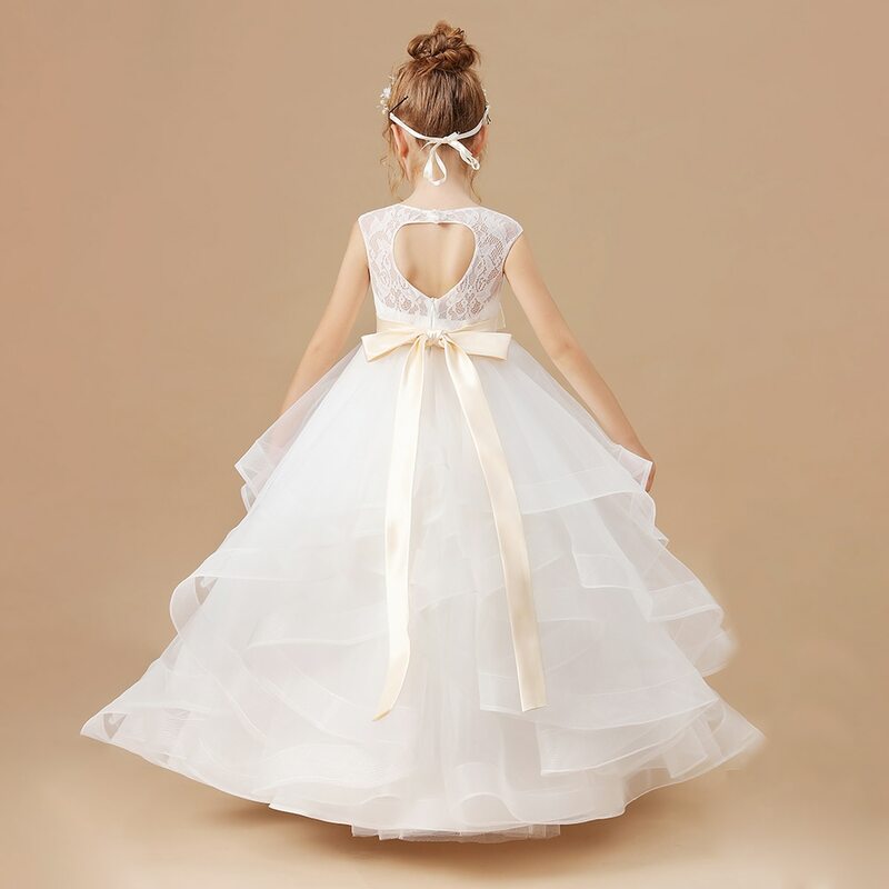 Gaun bunga putri elegan untuk anak perempuan gaun pesta dansa pernikahan ulang tahun acara kontes gaun Komuni Pertama Prom