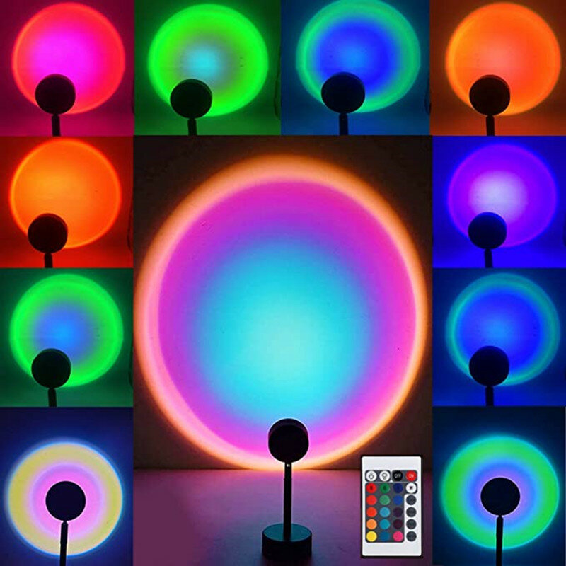 라이브 방송 배경 프로젝터 분위기 무지개 램프 장식, 침실용 일몰 프로젝션 야간 조명, 16 색 1 개