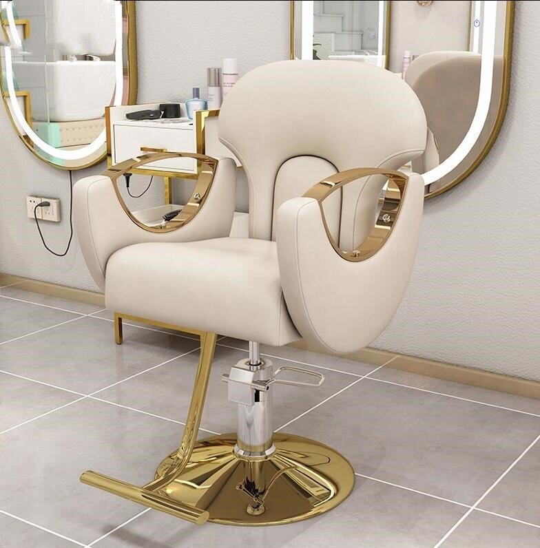 O envio gratuito de novo estilo popular luxo hidráulico salão estilo cadeira barbeiro ouro cadeira prego beleza móveis