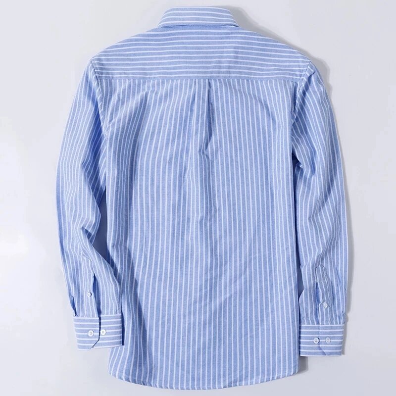 S ~ 6XL Katoenen Oxford Shirt Voor Mens Lange Mouwen Plaid Gestreepte Casual Shirts Mannelijke Pocket Regular-Fit Knop-Down Werk Man Shirt